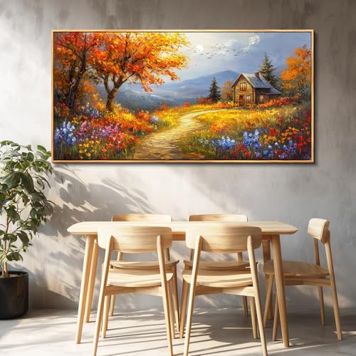 Wood Framed Canvas Wall Art For Living Room Large Wall Decor For Office Bedroom Decoration Reddish Orange Tree Picture Farmhouse Painting Artwork Room Wall Mural Aesthetic Home Decor 30x60