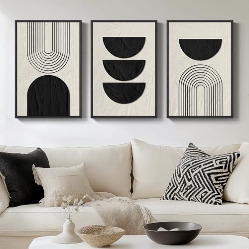 Framed Boho Black and White Abstract Wall Art Set (3 Count)