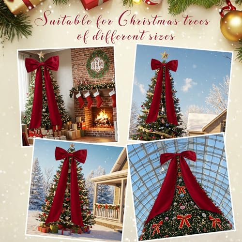 79 x 28 Inch Large Wine Red Bow Christmas Tree Topper with 30 Small Bows