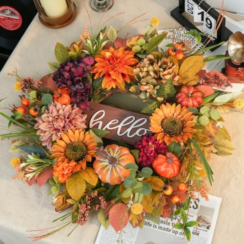 Fall Wreaths for Front Door 24 Inch Autumn Wreath with Sunflowers