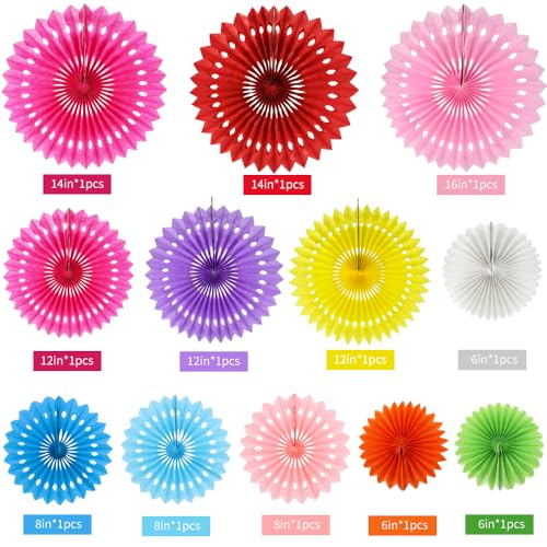 Honeycomb Round Paper Fans Rainbow Hanging Party Decoration (12 Count)