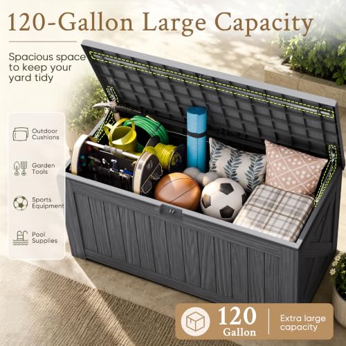 120 Gallon Deck Box Resin Outdoor Storage Box Waterproof