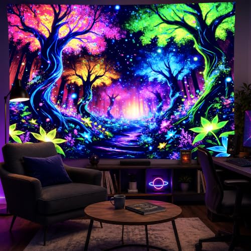 Blacklight Tapestry Enchanted Forest Room Decor 78 x 59 Inch