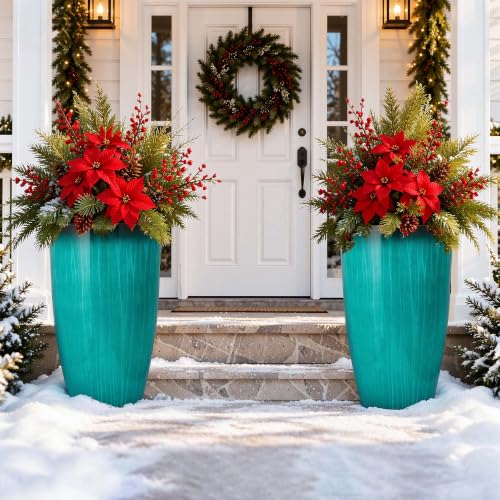 Autodaya 24" Faux Ceramic Large Planters for Outdoor Plants (2 Count)