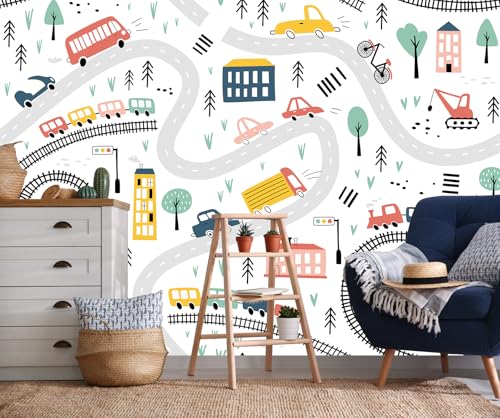 Kids Cartoon Wallpaper Car Roadmap Wall Mural