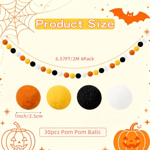 4 Pack 26.3 Ft Halloween Pom Pom Garlands Decorations (26.5 Foot)