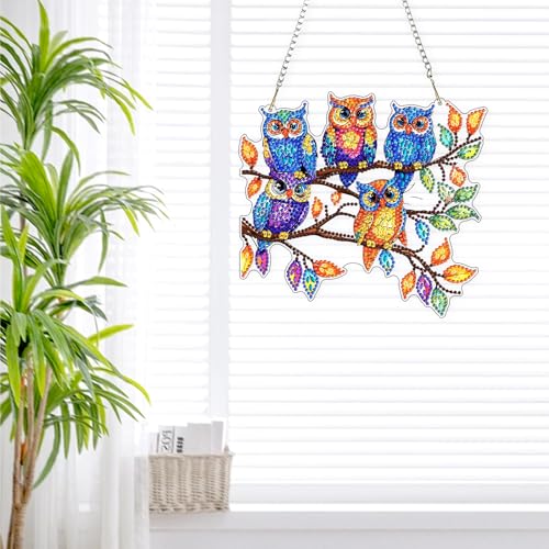 DIY Colorful Owls Diamond Painting Hanging Ornament