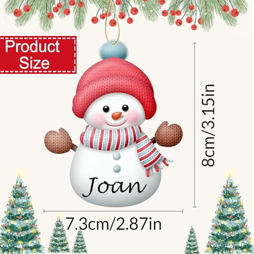 Personalized Christmas Ornaments with Names Snowman 8 Pcs Custom Family Ornament Customized Xmas Tree Hanging Wood Decoration Gift 3.15"（8cm） (8 Count)
