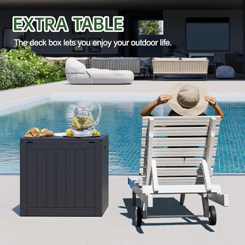 Deck Box 35 Gallon Resin Indoor and Outdoor Storage Boxes Waterproof for Garden Tools