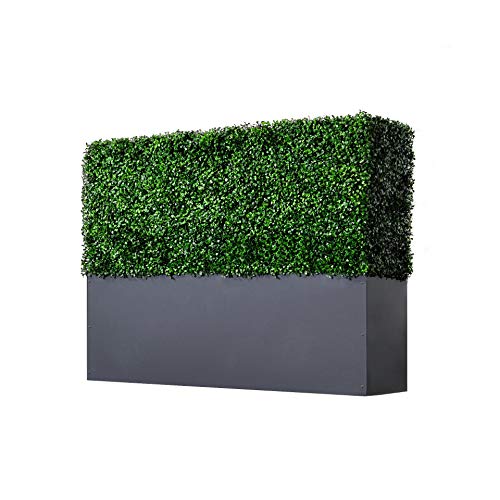 Upgraded Artificial Boxwood Hedge Wall with Gray Color Planter Box