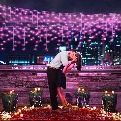 Pink Christmas Lights Outdoor Icicle Lights for Outside 66ft 640 LED String