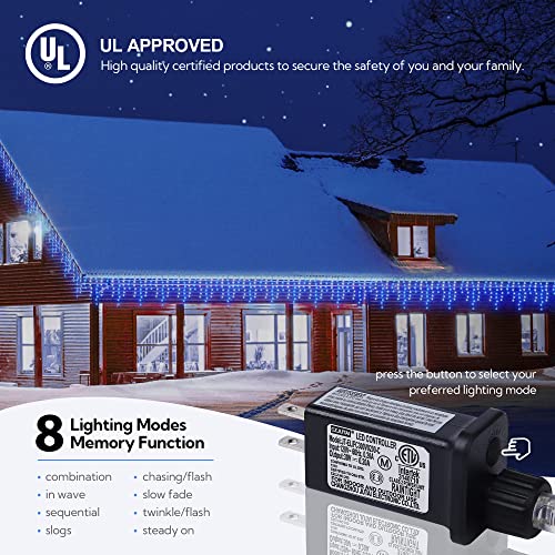 33FT 360 LED Blue White Christmas Icicle Lights