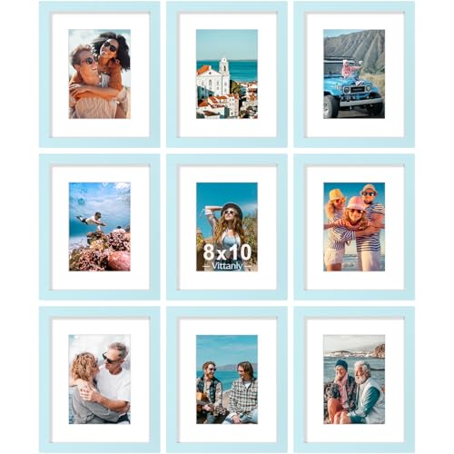 8x10 Picture Frames Set of 9 for Wall Mount & Tabletop (9 Count)
