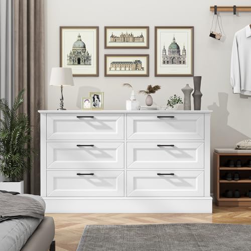 White Dresser for Bedroom with 6 Drawer