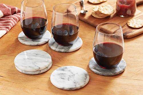 48749 Natural White Polished Marble Stone Coasters (6 Count)