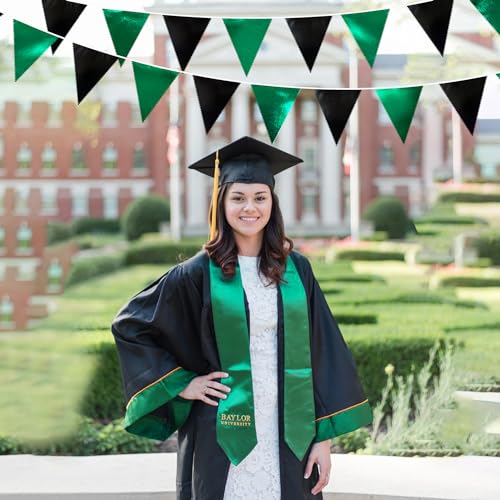 Black Green Party Decorations Metallic Fabric Triangle Pennant Banner Flag Bunting Garland for Video Game Soccer Birthday Graduations Wedding Bachelorette Halloween Outdoor Holiday Party Supplies (36 Count)