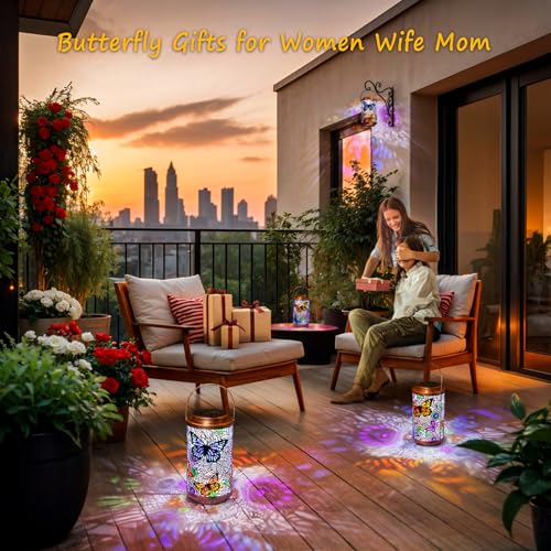 2Pack Solar Outdoor Lanterns Waterproof Butterfly Garden Gifts for Women (2 Count)