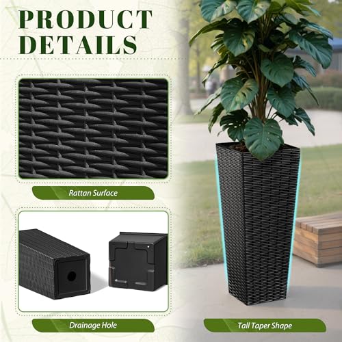 23.5" Front Porch Resin Rattan Tall Planters 2 Pack (2 Count)