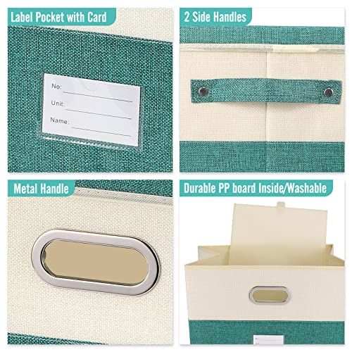 Large Linen Fabric Foldable Storage Bins with Removable Lid and Handles