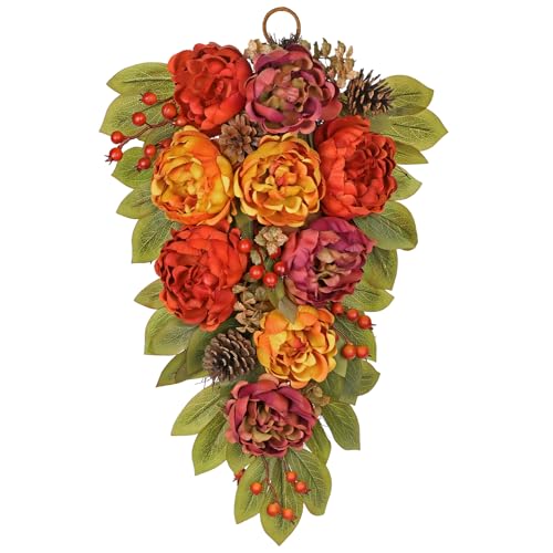 Fall Teardrop Swag with Peonies