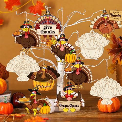 80PCS Wooden Thanksgiving Decoration Turkey Ornaments to Paint Thanksgiving Ornaments for Tree Crafts Cutouts Unfinished (80 Count)