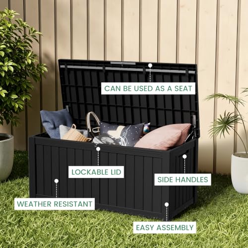 120 Gallon Outdoor Storage Box Waterproof Lockable Resin Deck Box for Patio