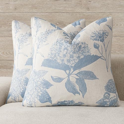 Set of 2 Linen Floral Vintage Throw Pillow Covers Neutral Accent Decorative Cozy Cushion Covers Farmhouse Boho Home Decor for Sofa Chair Couch Bedroom Living Room