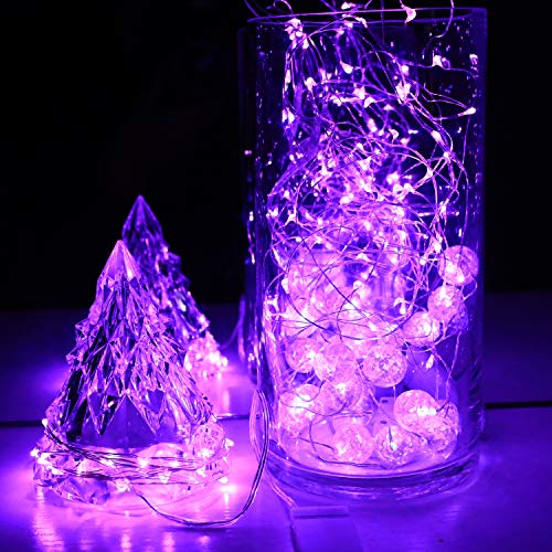 6 Pack Fairy Lights Battery Operated 10ft Silver Wire 30 LEDs Purple (6 Count)