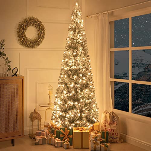 Salzburg 9ft Frosted Prelit Slim Artificial Christmas Tree with 1455 Branch Tips