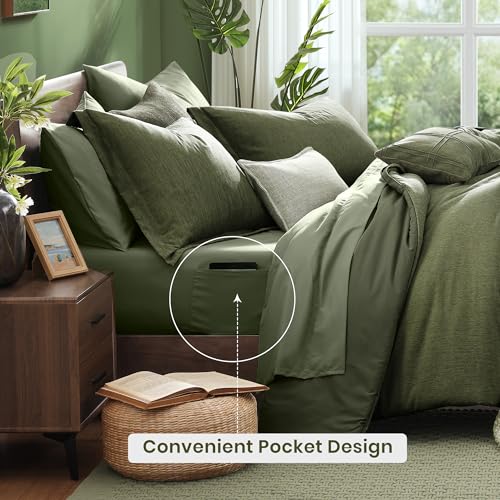 Oversized King Comforter Set Olive Green 7 Pieces Bed in a Bag