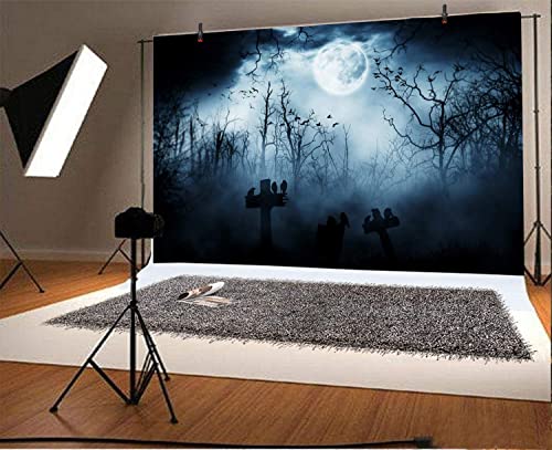 15x10ft Spooky Halloween Graveyard Backdrop Foggy Full Moon Horror Scene