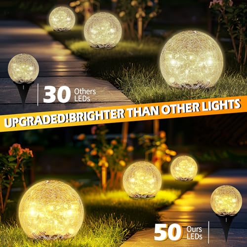 Garden Solar Ball Lights Outdoor Waterproof 50LED Cracked Glass Globe 4.7'' (2 Count)