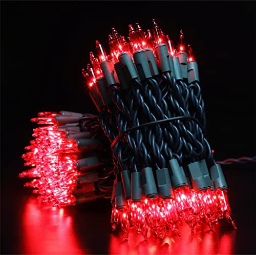 Green Wire Red 300 Incandescent Mini Bulb String Lights for Indoor Christmas Tree Garland Birthday Wedding Party Festival Decoration (300 Count)