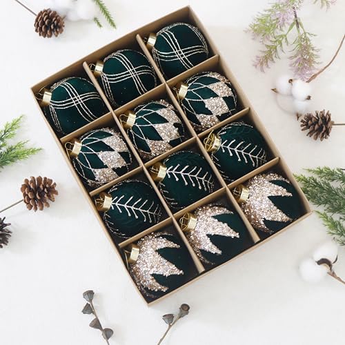 3.15IN Velvet Ornaments for Christmas Tree (12 Count)