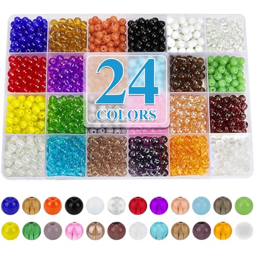 About 1200PCS 6mm Original Color Glass Beads Bracelet Making Kit