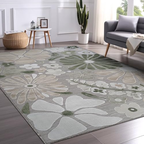 Outdoor Rug 5x7 Modern Floral Tropical Area Rugs for Outdoor and Indoor Patio Easy to Clean Non Shedding Living Room Porch Garden Washable Outside Carpet (35 Sq Ft)