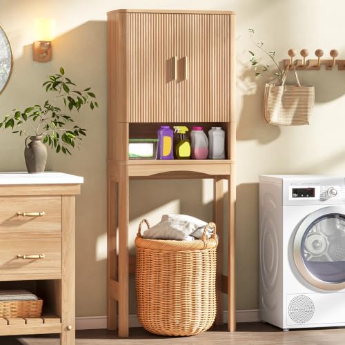 Farmhouse Over the Toilet Storage Cabinet with 2 Fluted Doors