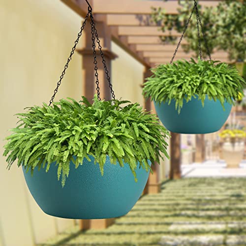 13 inch 2 Pack Large Hanging Planters for Indoor Outdoor Plants with Drainage Holes and Chain (2 Count)