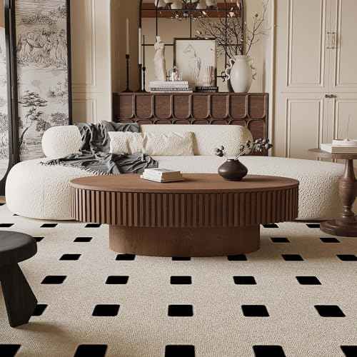 Oval Coffee Table with Storage Modern Coffee Table with Solid Wood Veneered