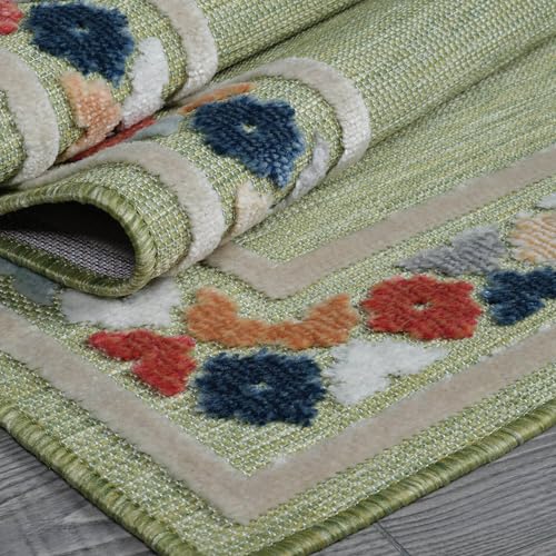 Outdoor Rug 9x12 Modern Bordered Large Area Rugs for Indoor and Outdoor Patio Easy to Clean Non Shedding Living Room Porch Garden Washable Outside Carpet