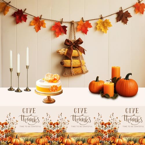 Fall Thanksgiving Tablecloth 4 Packs 54x108 Plastic Disposable Thanksgiving Table Cloth Rectangle Fall Tablecover for Holiday Dinner Party Decorations Outdoor Picnic & Baby Showers (4 Count)