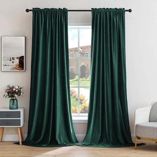 Dark Green Blackout Velvet Curtains Drapes 108 Inch Long 52"x108" (2 Count)
