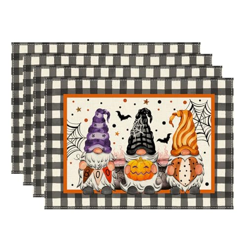 Halloween Gnome Round Placemats Set of 4 Table Decor 12x18 Inch