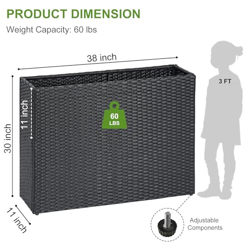 Large Rectangular Block Planter Box Handmade Wicker Tall Planters for Outdoor Plants with Removable Liners Modern Planter for Indoor Outdoor Patio Deck