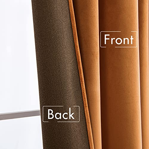 Gold Brown Velvet Pinch Pleat Blackout Curtains W52 X L84 Inches