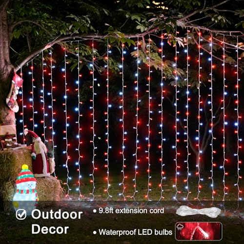 300LED Red and White Christmas Curtain Lights for Bedroom (9.8 Foot)