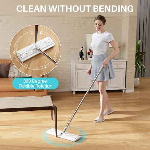 8L (2.1 Gal) Large Capacity Mop System with Extension Handle, Perfect for Household and Commercial Floor, Window, and Wall Cleaning - Includes 3 Washable Microfiber Pads for Wet and Dry Use