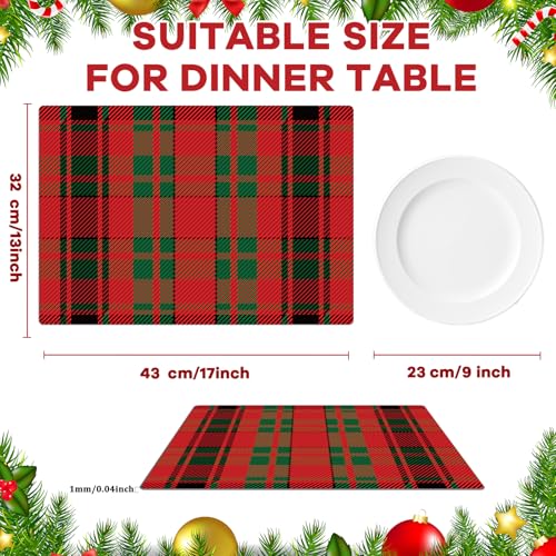 Christmas Plastic Placemats Set of 6 Red and Green Table mats 17×13×0.04in (6 Count)