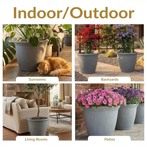 Sunnydaze Anjelica 20'' Large Plastic Planter Pot for Plants (2 Count)