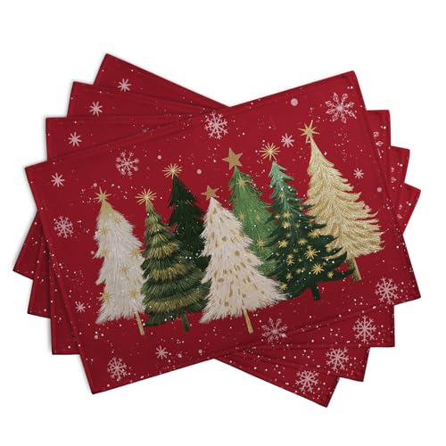 Red Christmas Tree Placemats Set of 4